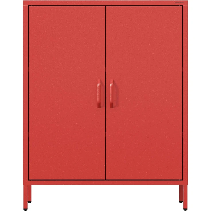 Jan Nowak Sideboard aus Metall, Kommode Glitzernd mit Doppeltür - VITO | Magnetverschluss, Verstellbare Einlegeböden | Highboard Wohnzimmer, Flur, Industriedesign | 80 x 101,5 x 40 cm | Rot – Bild 8