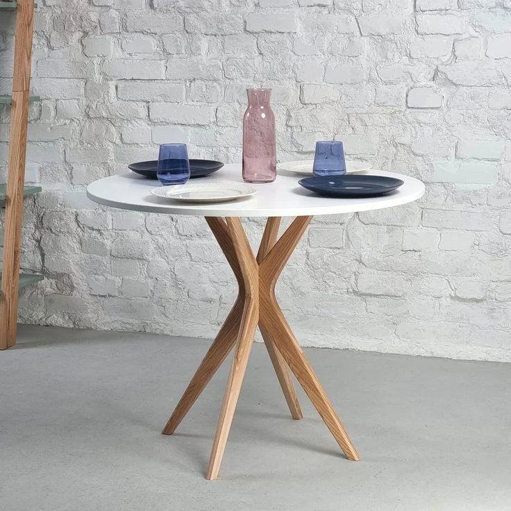 Ragaba runder Esstisch, MDF & Massives Eschenholz, Weiß, Ø 70 cm – Bild 2