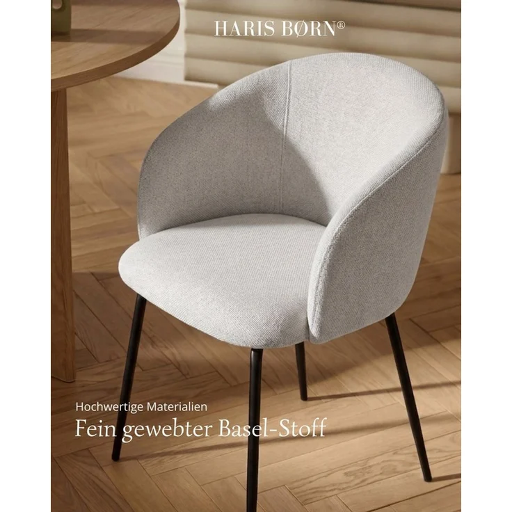Haris Børn Esszimmerstuhl mit Armlehnen NØR - Hochwertige Polsterstühle für Esszimmer (Set, 2 St), Hellgrau - Premium Esszimmer Stühle & Wohnzimmer Stühle – Bild 4