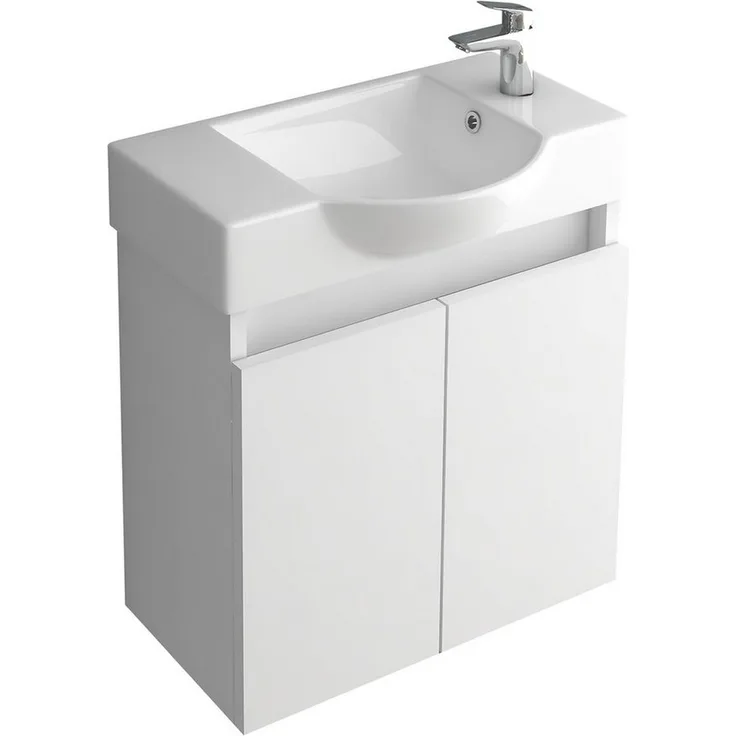 Alpenberger Badmöbel-Set Gäste WC Waschbecken mit Unterschrank 55 cm Breit, (Gäste WC Möbel Set, 2-türiger Badschrank), Waschbeckenunterschrank mit Softclose Funktion