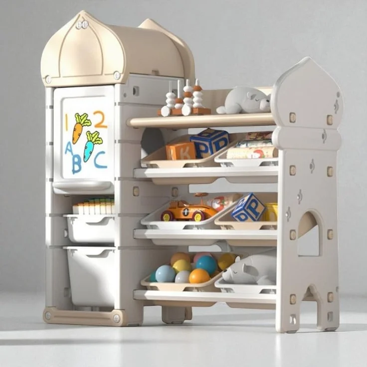 habeig Kinderregal Zwiebelturm Spielzeugregal 10 Aufbewahrungsboxen Klappfach zum Bemalen, Alles abgerundete Kanten – Bild 1