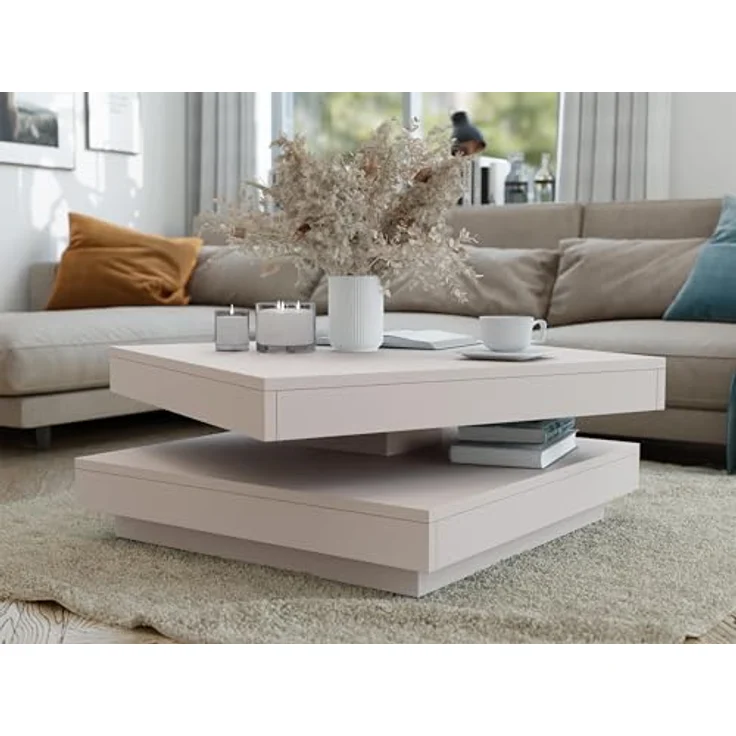 Mirjan24 Couchtisch Kaschmir, quadratisch aus Holzwerkstoff, 70x34x70 cm, drehbare Tischplatte, Antirutschfüße – Bild 2