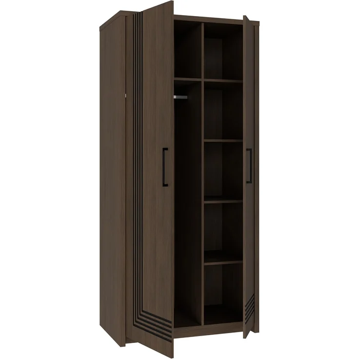 Forte EUFEMIUS Kleiderschrank 90 95, moderner Schrank mit dekorativer Fräsung, Holzwerkstoff, Dunkelbraun|Schwarz Eiche Holzdekor, 91,5 cm breit x 198,3 cm hoch x 52,7 cm tief – Bild 8