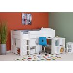 Lüttenhütt Hochbett "ROBIN " Massivholz, viel Stauraum, seitenverkehrt montierbar (4-tlg), inklusive Schreibtisch und zwei Kommoden