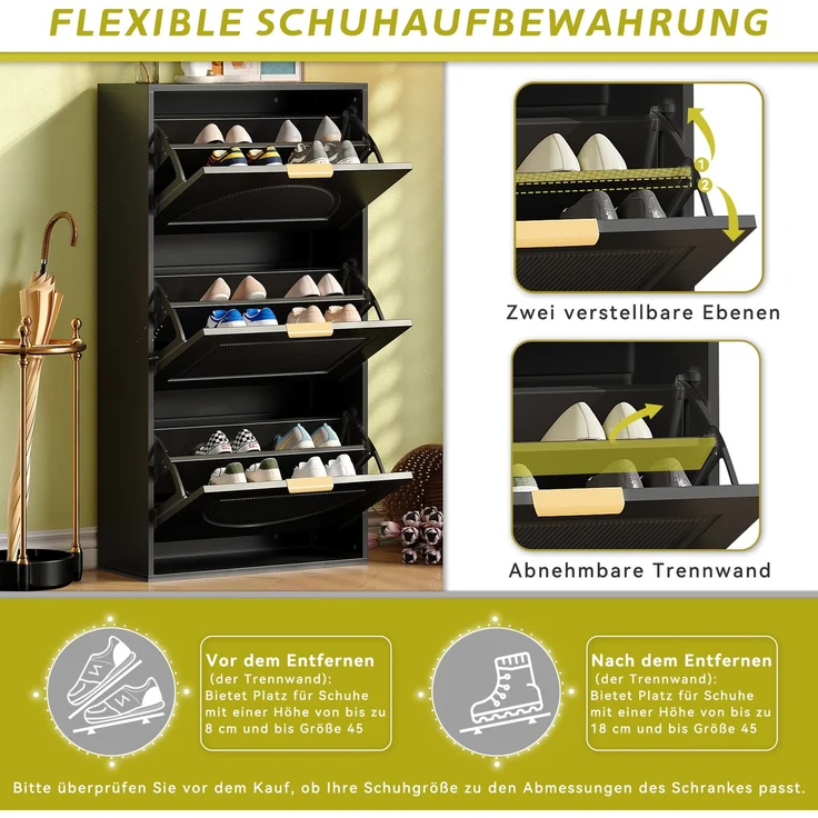 Kommode 60x24x114 cm, schmaler Schuhkipper in Schwarz aus MDF und Spanplatte, kippsicher – Bild 8