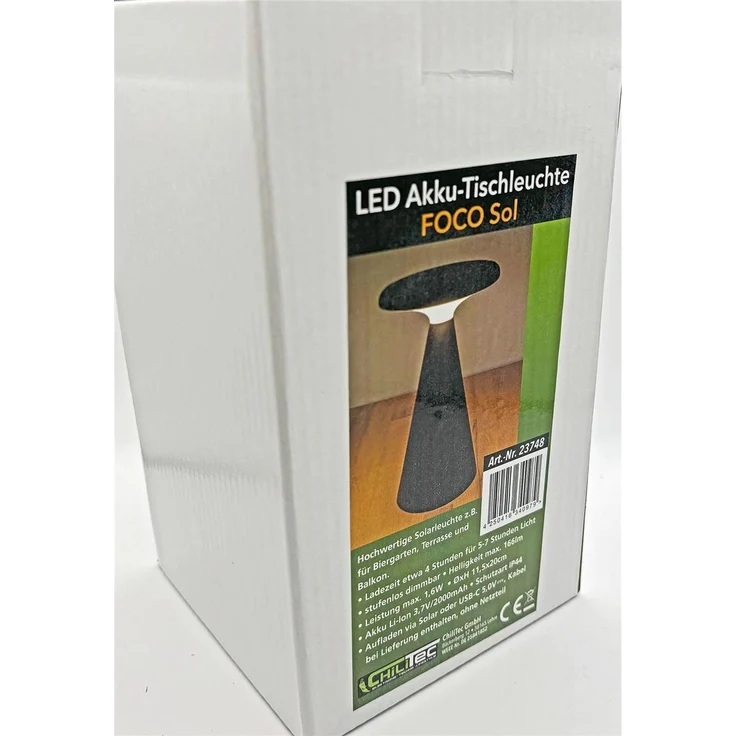 LED Solar-Tischleuchte "Foco Sol" 2700K, IP44, dimmbar, 20cm, matt schwarz – Bild 10