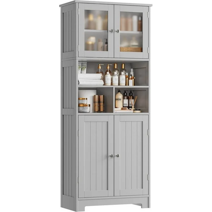HOMECHO Hochschrank Badezimmerschrank Badschrank mit 3 Fächern und 4 Türen