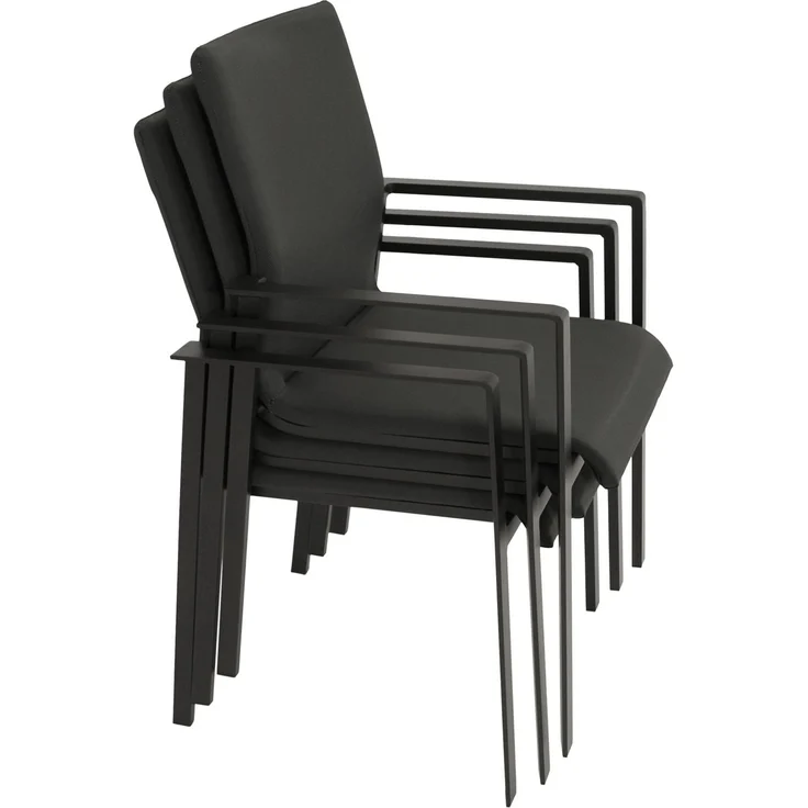 DEGAMO ALMADA Garten-Stapelsessel, Aluminium + Kunstgewebe, anthrazit/grau, 58cm 4-er Set – Bild 4