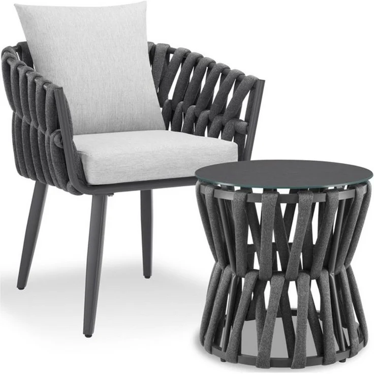 tectake Gartenlounge-Set Lugano - Trendiges Rope-Design mit wasserabweisenden Bezügen, (Set, 3-tlg), Extra dickes Sitzpolster und komfortables Rückenkissen – Bild 4