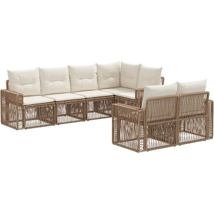 vidaXL Gartensofa-set 7 stk. 7-Sitzer Beige und Cremeweiß Poly-Rattan 3435183 – Bild 2