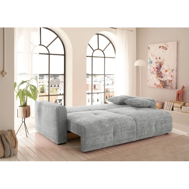 Schlafsofa Bullet von ED Exciting Design – Komfortables Mikrofaser-Sofa mit Nosagfederung Farbe Silber, Bettkasten und Liftbeschlag – Bild 2