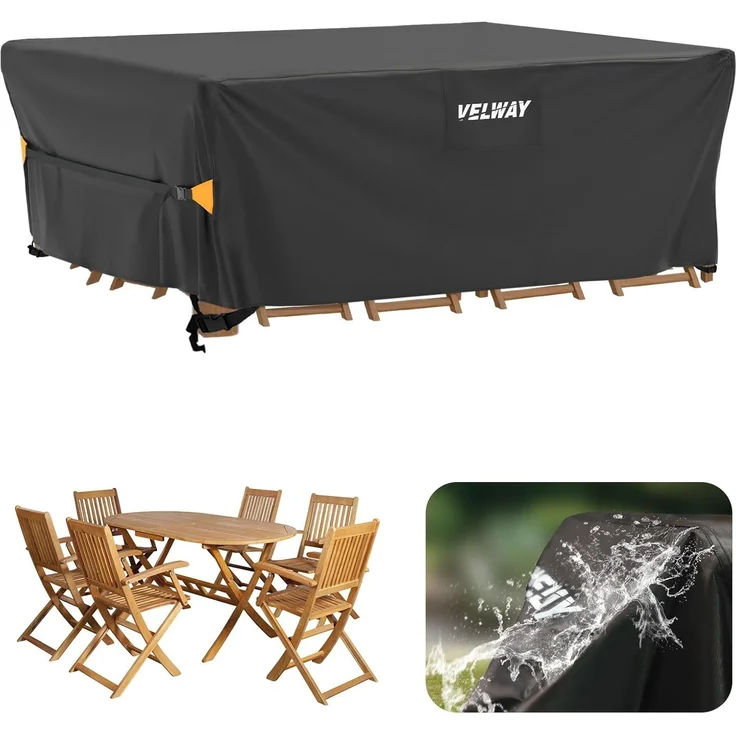 Velway Abdeckung für Gartenmöbel Wasserdicht - 200 x 160 x 74 cm Rechteckig Schutzhülle Winddicht Loungemöbel Abdeckung Abdeckhauben für Gartentische Sitzgruppe Terrassenmöbel Schwarz – Bild 1