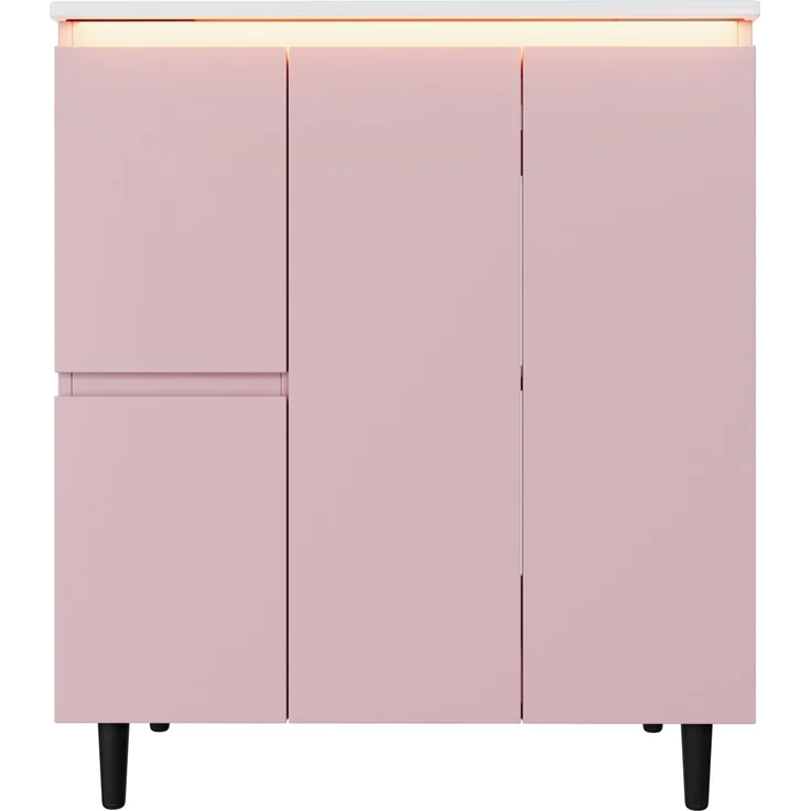 Waschtischunterschrank 76x47x89 cm in Rosa, mit Keramikbecken und LED-Sensorlicht – Bild 9