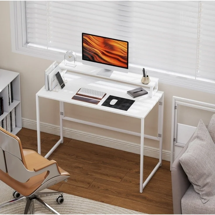 Klappschreibtisch mit abnehmbarem Monitoraufsatz, 100x48x87,5 cm, Weiß – Bild 2