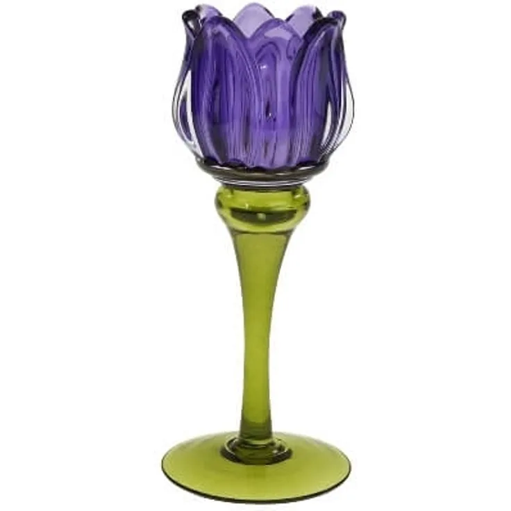 Kerzenleuchter Tulpe aus Glas Violett 18,5 cm stilvolle Tischdekoration (s)