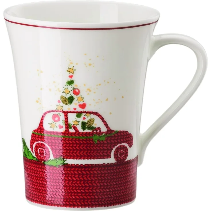 Hutschenreuther Nora Becher mit Henkel, Bone China, Weihnachtszeit Auto, 400 ml, 02048-726044-15505
