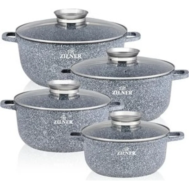 Zilner Topf-Set Graue Töpfe mit Keramik-marmorbeschichtung, Induktionstöpfe, Aluminiumguss (Topfset, 8-tlg, Zeitloses Design des Topfsets. Eine ideale Geschenkidee) – Bild 6