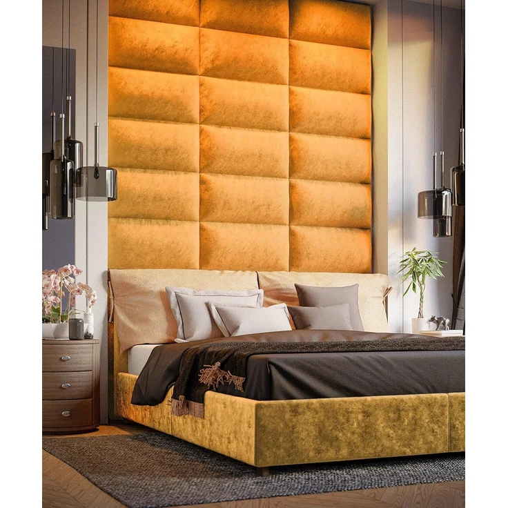 Muralo Samt Wandkissen Stoff Polsterpaneel Schlafzimmer Wohnzimmer Bett Wandpolster Bettkopfteil Lendekissen Modern Luxus Gepolstert Polster Paneel (Gelb, 70x30 cm) – Bild 2