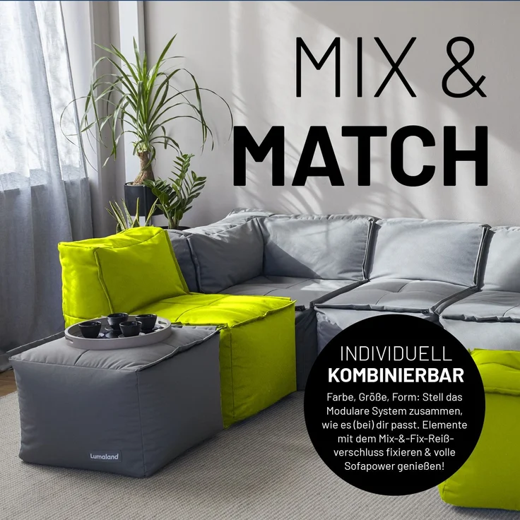Lumaland Sitzsack-Sofa, Polyester, Pouf, Apfelgrün, 40 x 54 x 54 cm – Bild 3