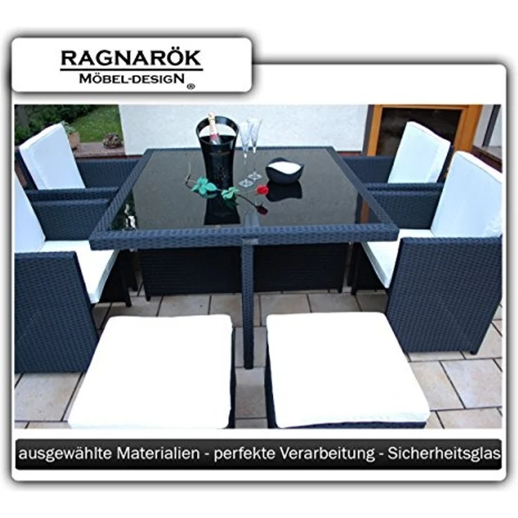 Ragnarök Möbel-Design Garten-Essgruppe Heimdall Esstisch Set 4+4, (Set, Polyrattan, Alu, Würfelsystem), Würfelsystem, klappbare Rückenlehne – Bild 3