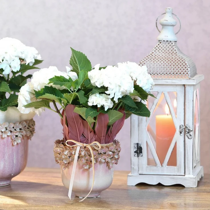 Viana Übertopf Keramik Blumentopf Rosa Ø16cm mit Blütenmuster Eleganz – Bild 3
