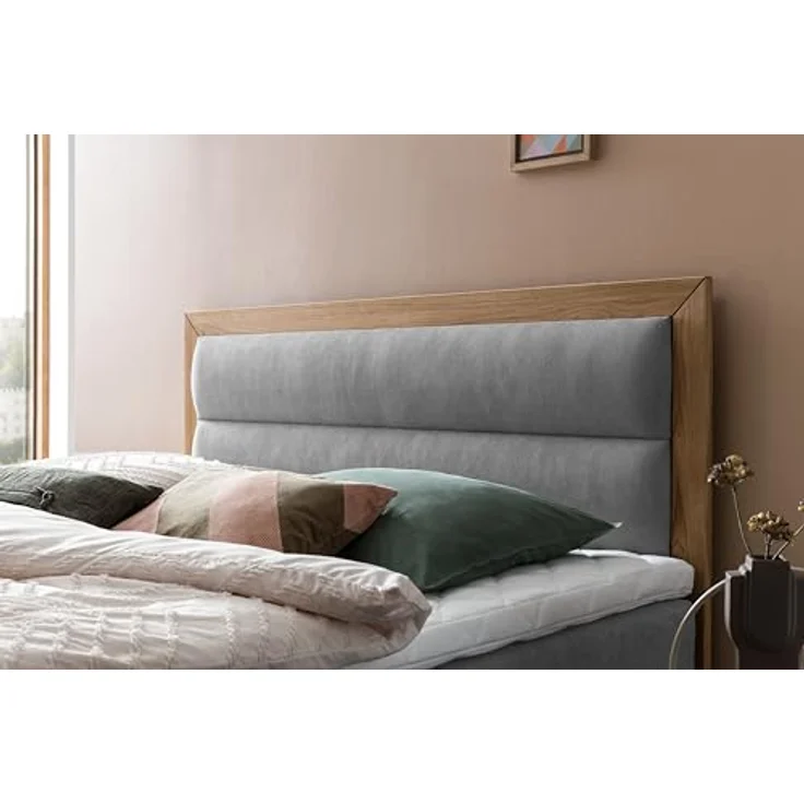 Belanoti Boxspringbett MODELA (Boxspringbett 180x200 elektrisch verstellbar Bett 180x200 mit Motor, 7-Zonen Taschenfederkern Matratze inklusive Visco Topper), in der Farbe Hellgrau H2/H3 Polsterbett Motorbett mit Eiche – Bild 8