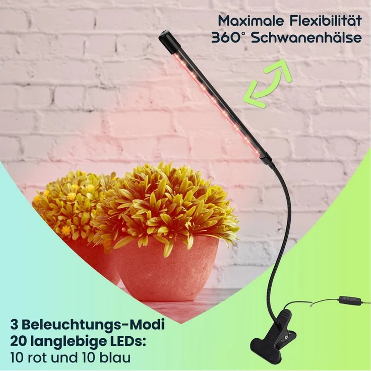 Casativo Pflanzenlampe LED-Pflanzenlampe 360°-Schwanenhals Wachstumslampe 82 lm 20 LEDs, LED (20 LEDs: 10x rot, 10x blau, fest integriert), LED-Pflanzenlicht 3 Lichtmodi, 10 Dimmstufen & Timer mit USB-Anschluss – Bild 4