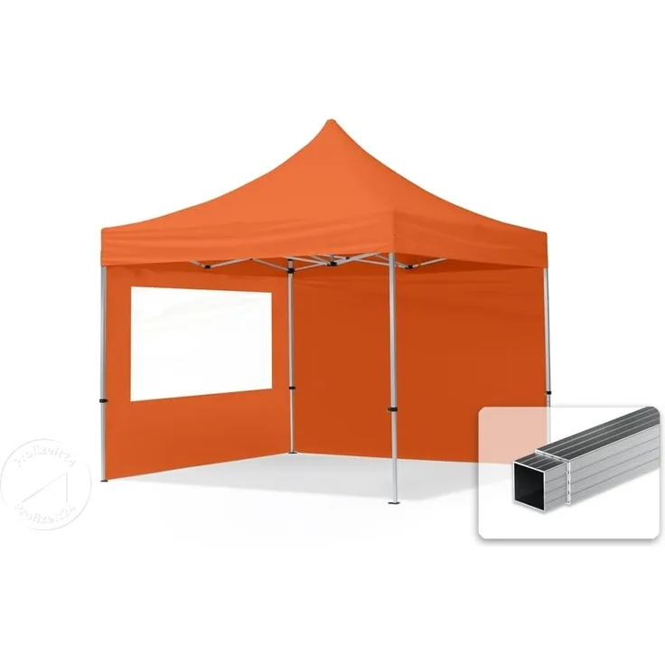 3x3 m Faltpavillon, ECONOMY Alu 32mm, Seitenteile mit Panoramafenster, orange