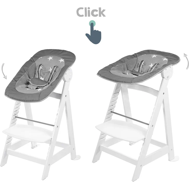 roba Treppenhochstuhl 'Born Up' - Set 2 in 1 - 'Little Stars' - mit Liegefunktion - ab Geburt - Weiß – Bild 7