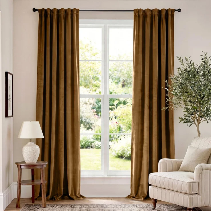 Lazzzy Samt-Vorhänge, Raumverdunkelung, Thermisch isoliert, superweich, luxuriöse Vorhänge für Schlafzimmer, Stangentasche, Fenstervorhang für Wohnzimmer, 2 Paneele, 132 x 274 cm, Goldbraun