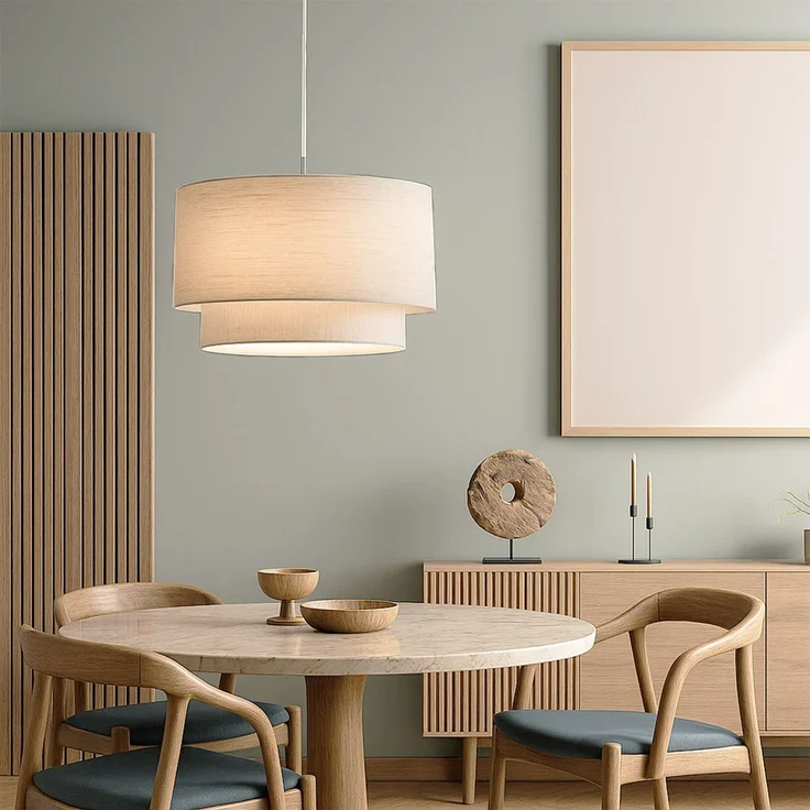 RGB LED Pendelleuchte, Textil beige, H 150 cm – Bild 7