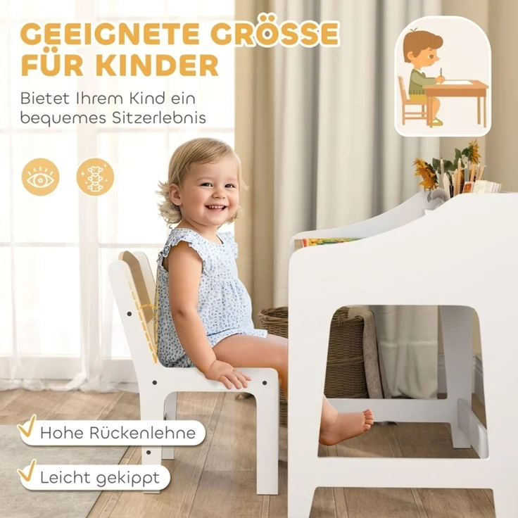 Kinder-Schreibtisch-Set mit Stauraum, offene Fächer, Stuhl, 3-8 Jahre, Holz--Naturholz--60x48x68cm--YOUDENOVA – Bild 5