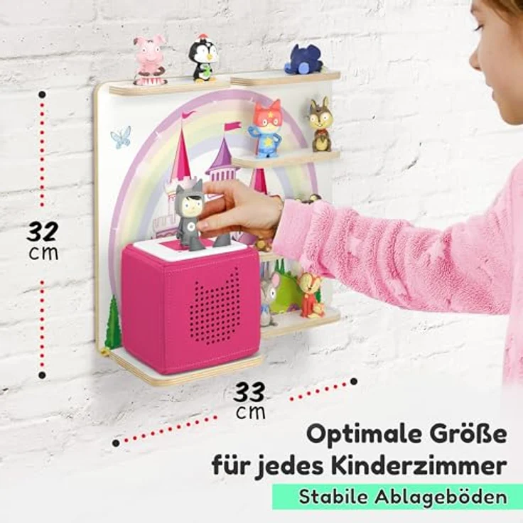 stadtecken Holzregal für Musikbox – Passend für Toniebox & ca. 40 Tonies | Perfekte Aufbewahrung fürs Kinderzimmer | Zum Aufhängen | Erweiterbar (Fantasieschloss) – Bild 3