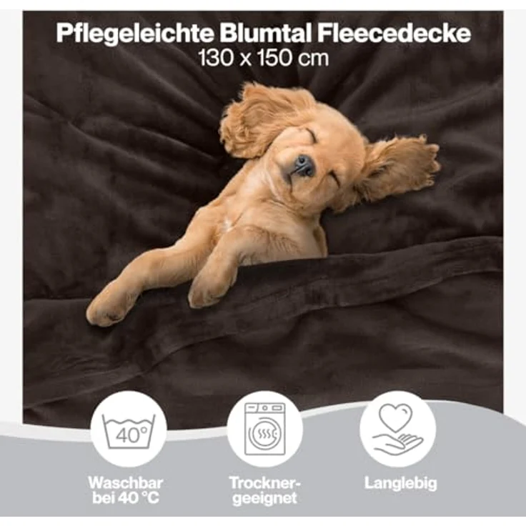 Blumtal Fleecedecke 130x150 cm - Oeko-Tex zertifizierte Kuscheldecke - Wohndecke 130x150 cm - weiche Decke Couch als Wohn- & Kuscheldecke 130x150 cm - Wohndecke Kuscheldecke 130x150 cm - Dunkelbraun – Bild 4