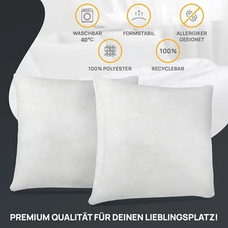 LILENO HOME 4er Set Kissenfüllung 50x50 cm - 40°C waschbares Innenkissen geeignet für Allergiker - Polyester Kisseninlet als Couchkissen, Sofa Kissen, Cocktailkissen und Kopfkissen – Bild 4