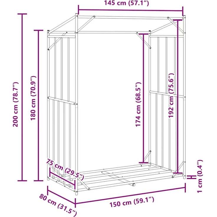 vidaXL Brennholzregal mit Regenschutz 150x80x200 cm Verzinkter Stahl 4104954 – Bild 12