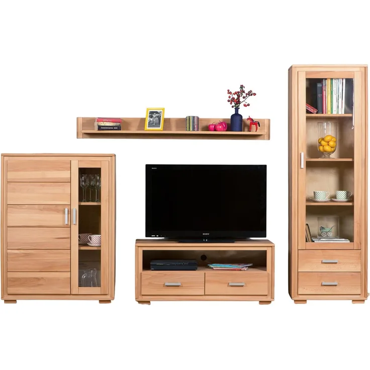 Woodline Wohnzimmerschrank Genf Set IX, Kernbuche massiv geölt, 4-teilig Natur 61x40x193 cm