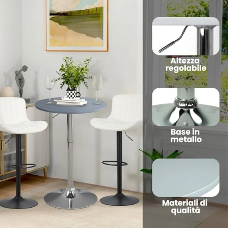 Brigros WeHome - Bartisch, hoher Couchtisch, höhenverstellbarer Couchtisch, quadratischer oder runder Tisch, Küchentisch erhältlich (Grau, rund) – Bild 5