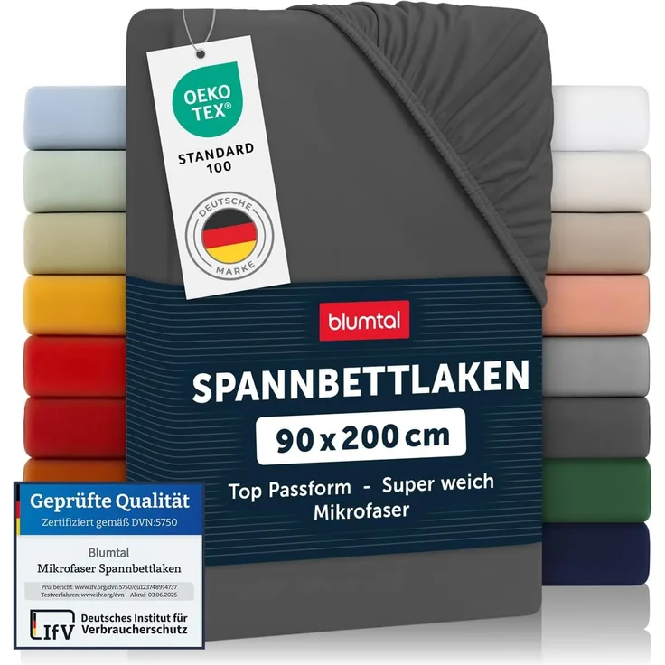 Blumtal® Spannbettlaken 90x200 cm - Spannbettlaken Microfaser - Oekotext zertifizierte Bettlaken 90x200 cm - Spannbetttuch 90x200 cm - Bettbezug 90x200 cm / Leintuch 90x200 cm - Fitted Sheets - Anthrazit