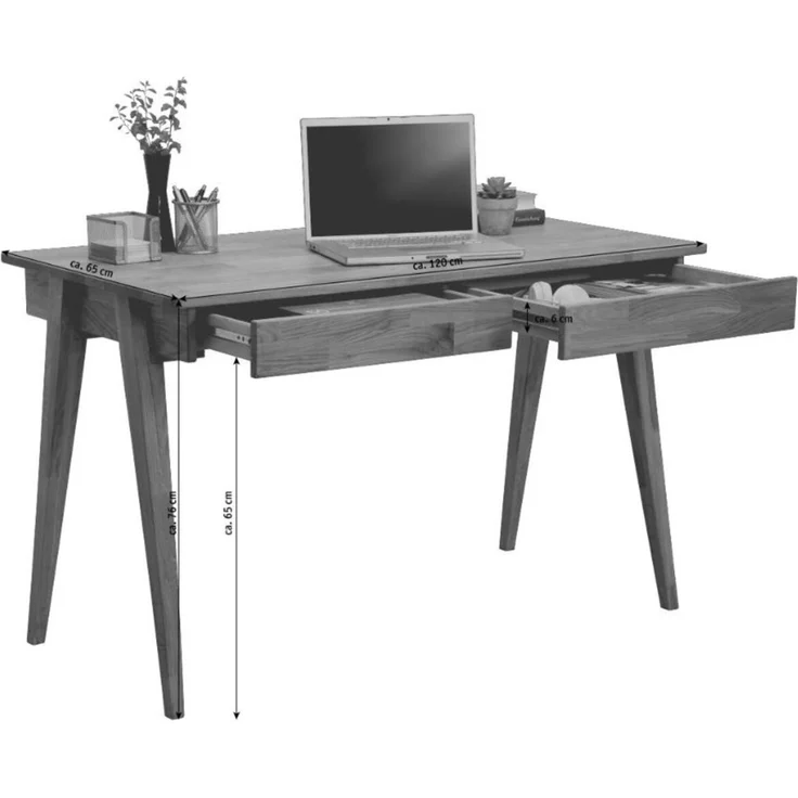 Linea Natura 'BONN' Schreibtisch Wildeiche massiv geölt, Massivholz Wildeiche, 120 x 76 x 65 cm, mit 2 Schubladen – Bild 5