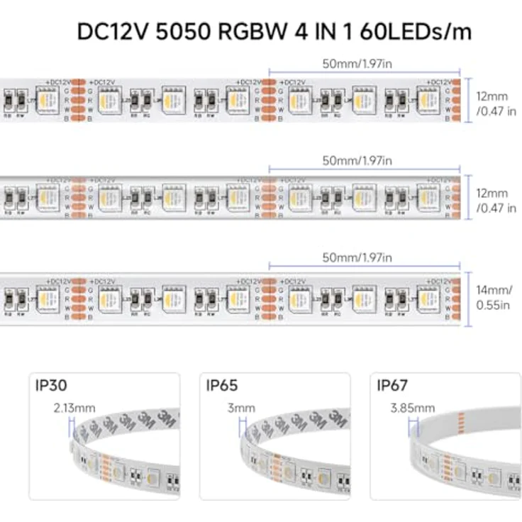 BTF-LIGHTING 5050 RGBW RGB+Warmweiß (2700K-3000K) 4 Farben in 1 LED 5m 60LEDs/m Mehrfarbiges LED-Leuchtband IP67 Silikonschlauch Wasserdichte Weiß PCB DC12V für Innendekorationen – Bild 7