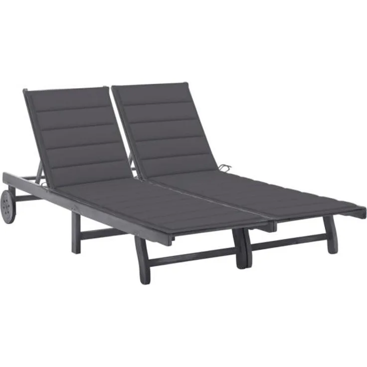 vidaXL 2-Personen-Sonnenliege mit Auflage Grau Akazie Massivholz 3061389