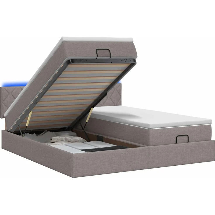vidaXL Ottoman-Bett mit Matratze und LED Taupe 180 x 200 cm Stoff 3457298 – Bild 2