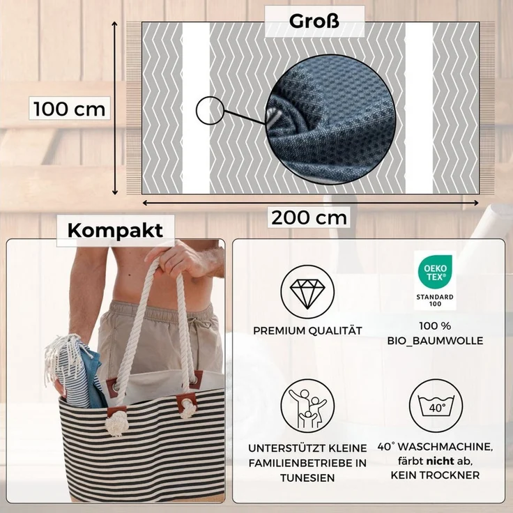 furora HOLIDAY Saunatuch Strandtuch Hamamtuch: groß 100x200 cm Saunatuch, Strandhandtuch dünn, Strandtuch Saunatuch aus 100% Baumwolle Strandtuch Set – Bild 2
