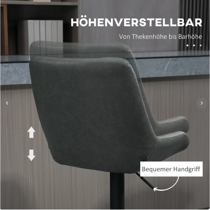 2er-Set Barhocker höhenverstellbar mit Rückenlehne, Küchenhocker Kunstleder Dunkelgrau für Bar und Küche |.de--Dunkelgrau--51x59x117cm--YOUDENOVA – Bild 5