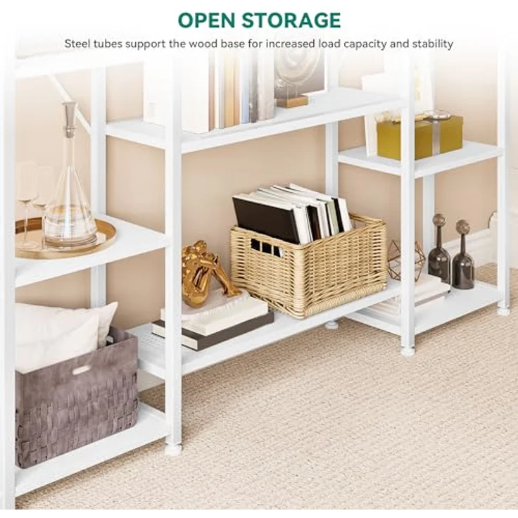 YITAHOME Industrielles Bücherregal 73 cm breit, Stehend Offen Aus Holz Und Metallrahmen Mit 13 Regalen, Präsentationsregal Für Wohnzimmer, Heimbüro, Reinweiß – Bild 5