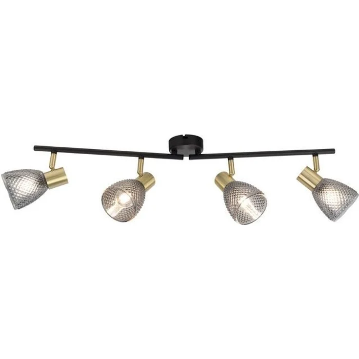 näve Deckenleuchte Lindita, ohne Leuchtmittel, Spot, Relief-Glasschirm smokey, Gestell messing matt, E14 exkl. – Bild 4