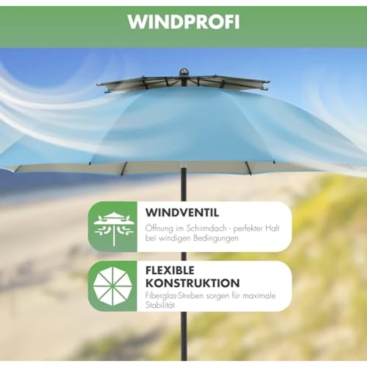 Doppler Strandschirm Windprofi Neo 200, robuster Sonnenschirm mit Lichtschutzfaktor 50+, blau – Bild 5