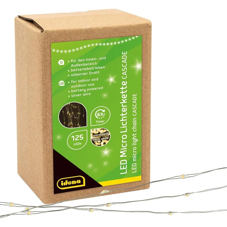 Idena 31352 - LED Lichterkette mit 125 LEDs in Warmweiß, Cascade LED Stränge mit 6 Stunden Timer Funktion, batteriebetrieben, ca. 1,7 m lang, Deko für Innen & Außen, als Party Deko, Weihnachtsdeko – Bild 2
