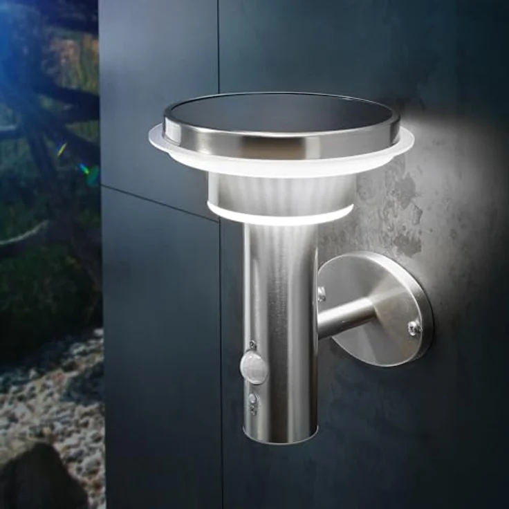 Esotec Solar PIR Wandleuchte Tini, Edelstahl Gehäuse, Bewegungsmelder, 40 LEDs, H=22cm, winterfest, silber – Bild 2